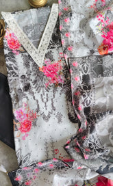 Pakistani Style Cotton Digital Print Suit with Crochet Lacing & Tassel Dupatta